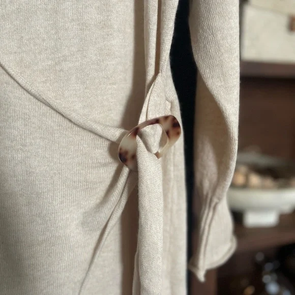Johnathan SIMKHAI Evalynn Cashmere Blend Wrap Knit Midi Dress in Parchment Sz S